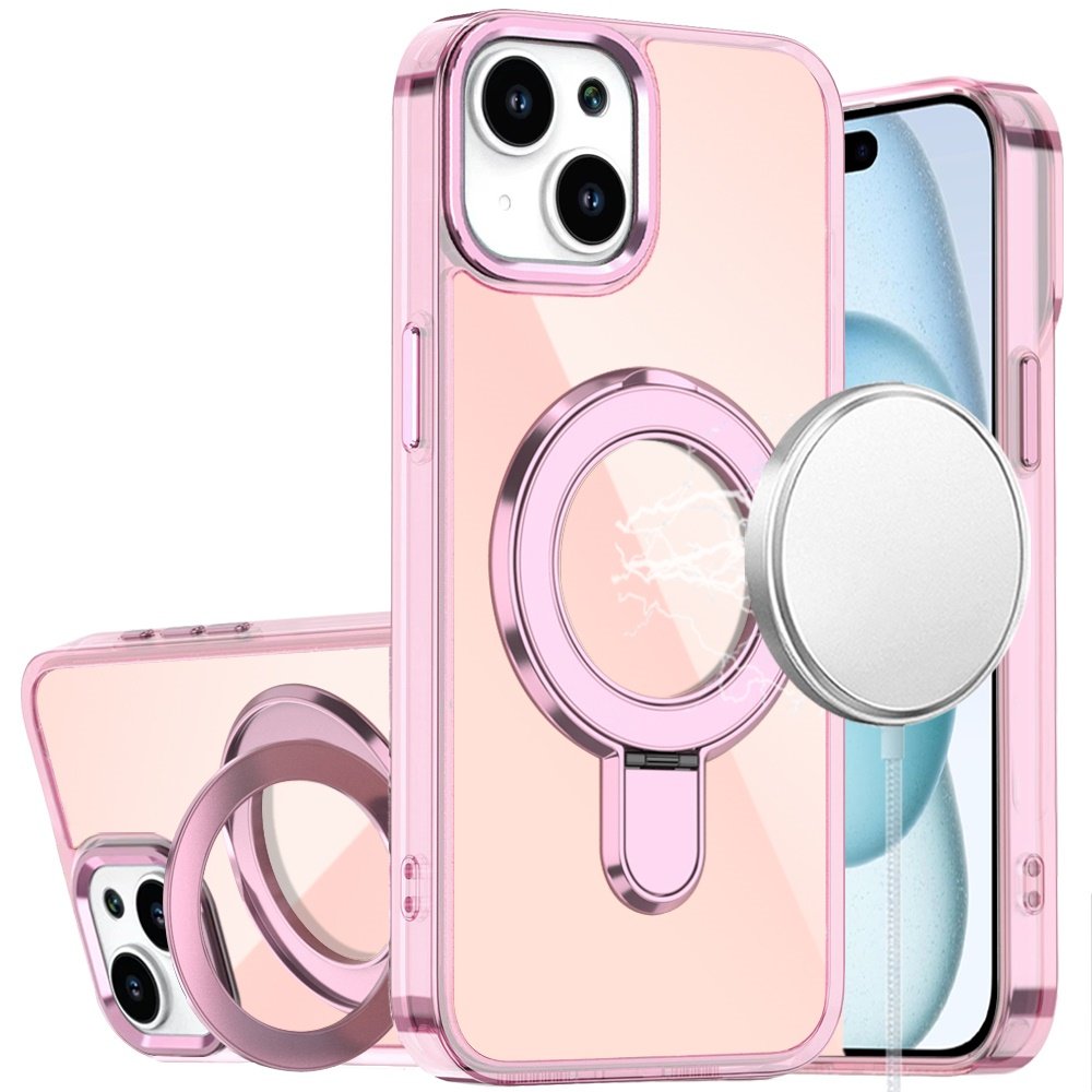 for iphone 15 chrome hq rotational magnetic ring hybrid light pink