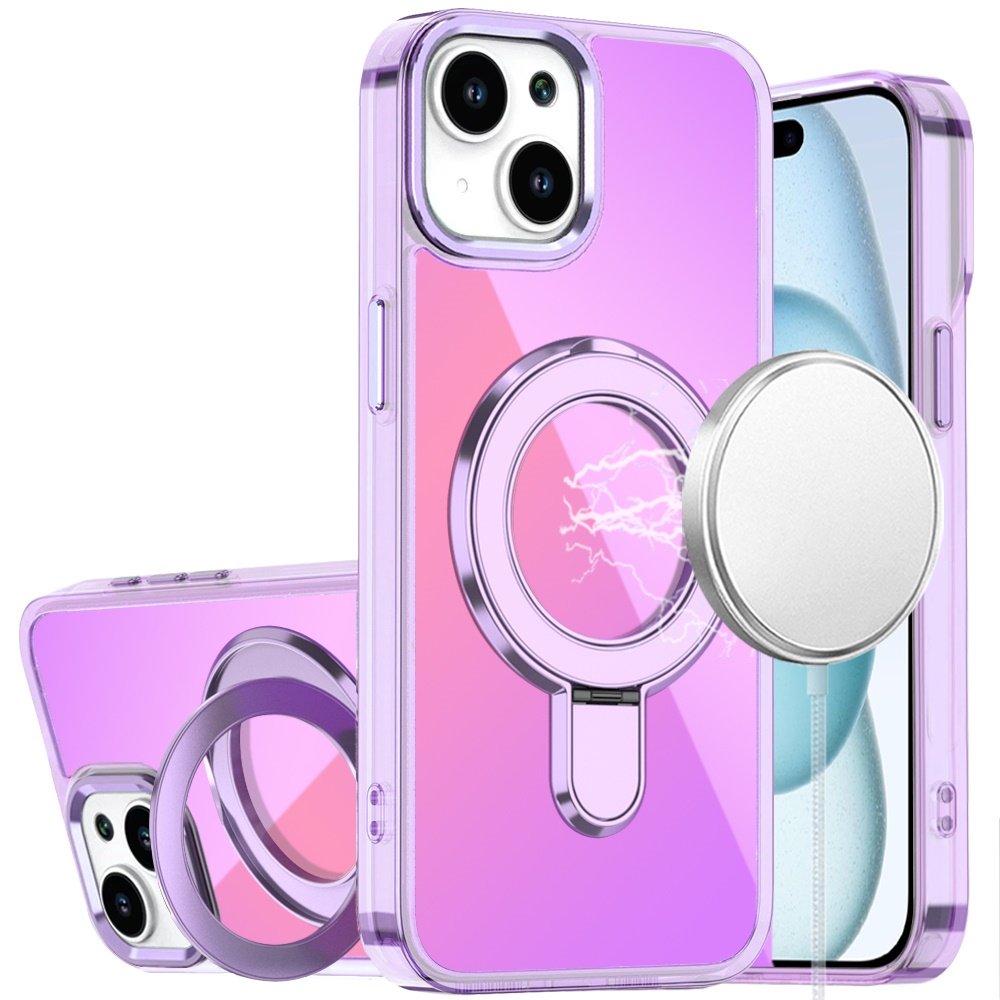 for iphone 15 chrome hq rotational magnetic ring hybrid light purple