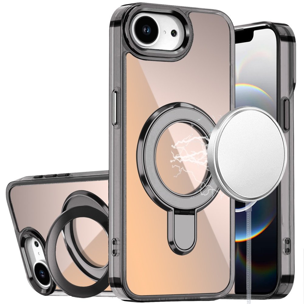 for iphone 17e / 16e / se4 chrome hq rotational magnetic ring hybrid black