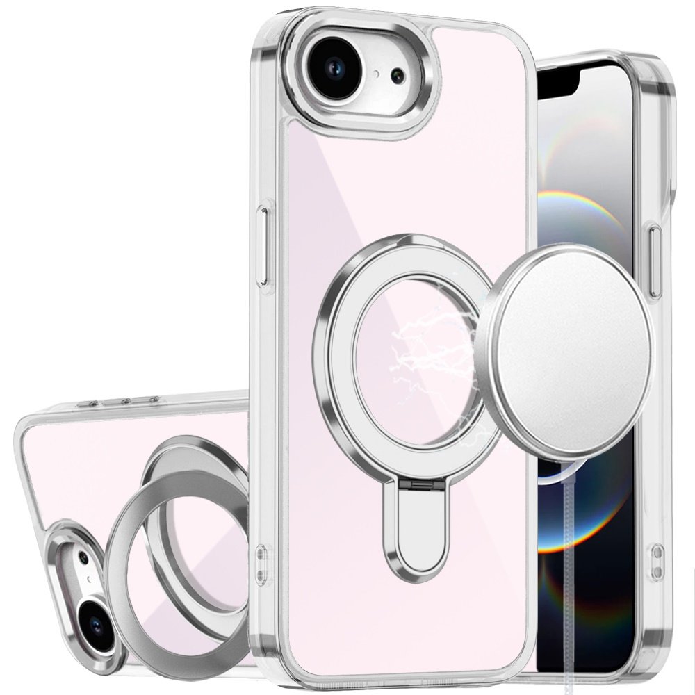 for iphone 17e / 16e / se4 chrome hq rotational magnetic ring hybrid clear