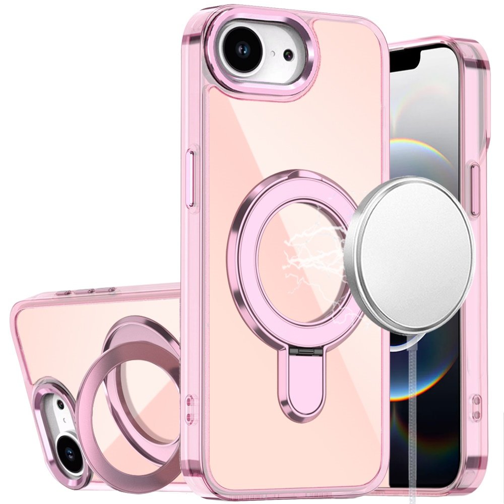 for iphone 17e / 16e / se4 chrome hq rotational magnetic ring hybrid light pink