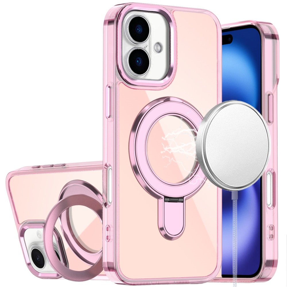 for iphone 17 chrome hq rotational magnetic ring hybrid light pink