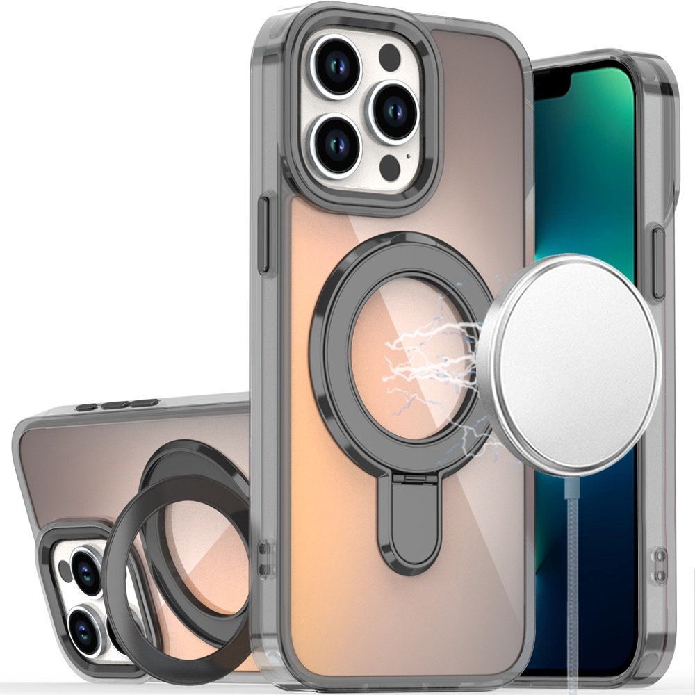 for iphone 13 pro max chrome hq rotational magnetic ring hybrid black