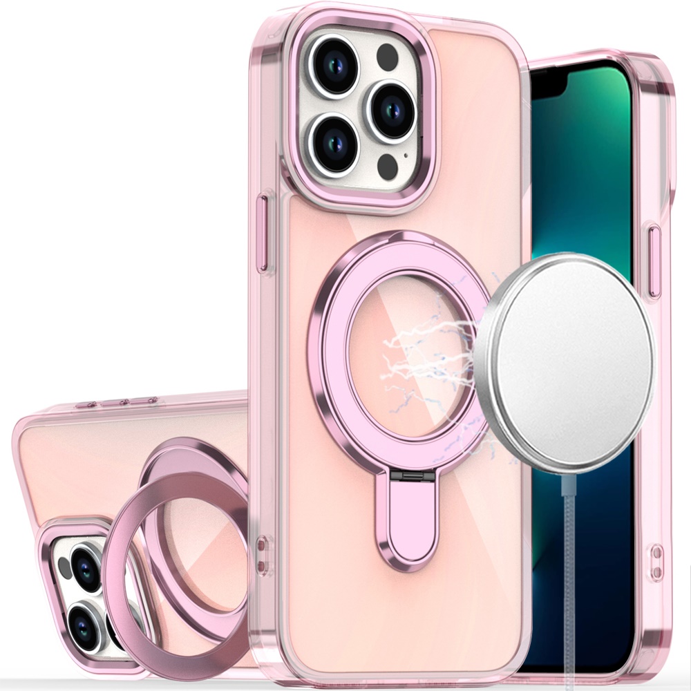 for iphone 13 pro chrome hq rotational magnetic ring hybrid light pink