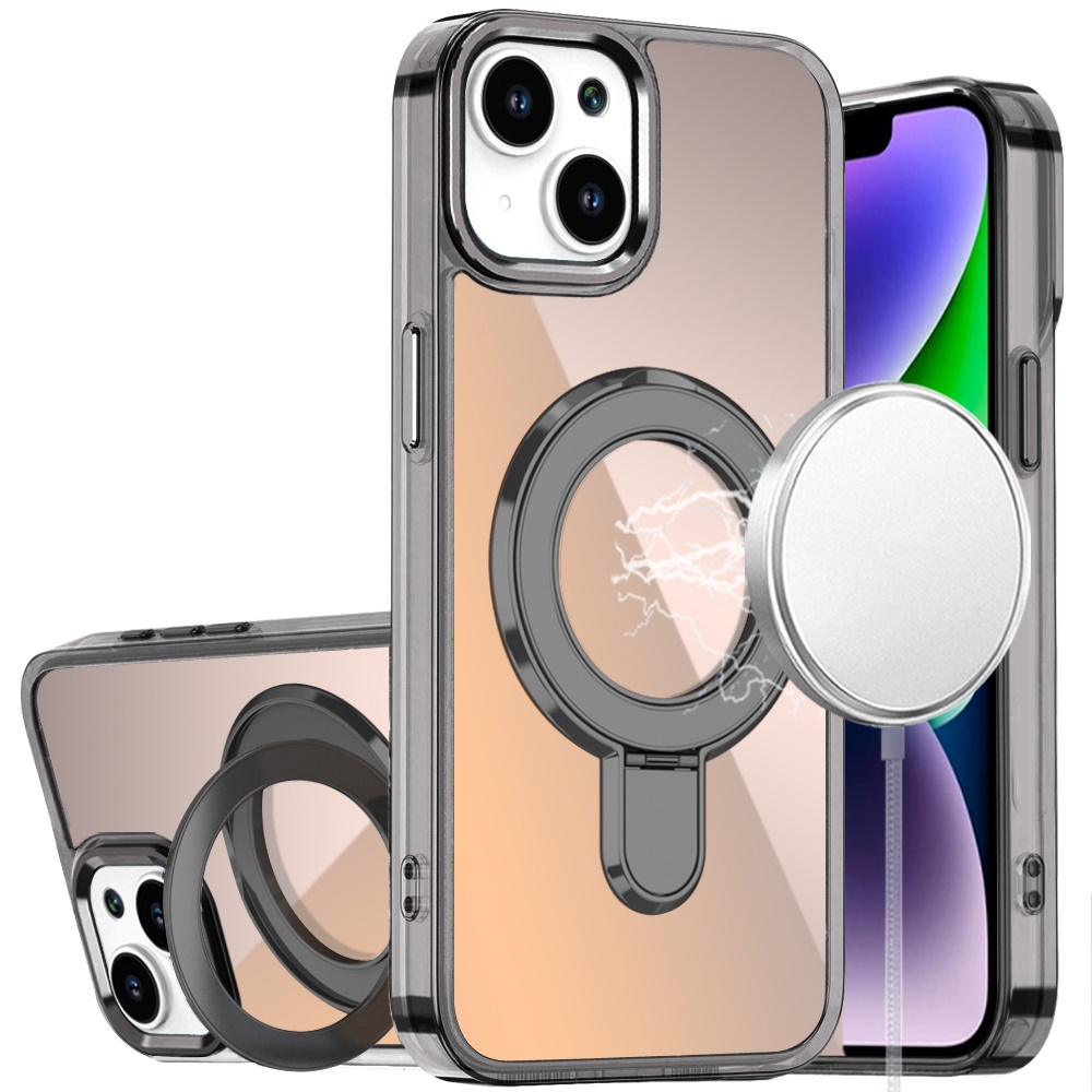 for iphone 13/14 chrome hq rotational magnetic ring hybrid black