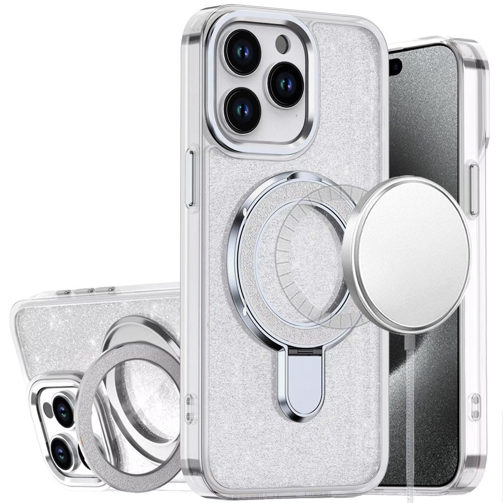 for ip15 pro max transparent glitter rotaional magnetic ring stand hq hybrid clear