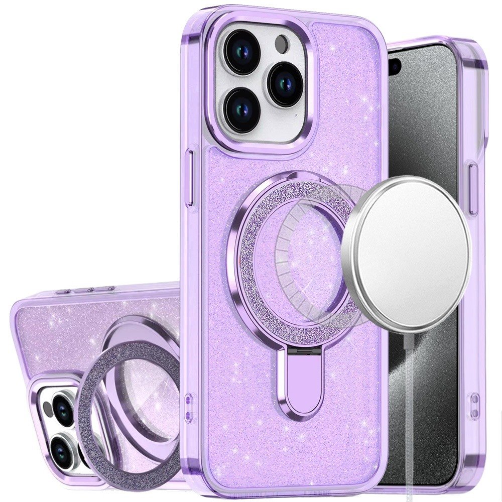for ip15 pro max transparent glitter rotaional magnetic ring stand hq hybrid light purple