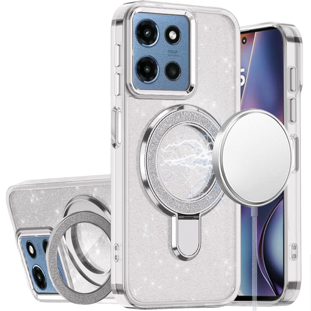 for moto g 5g 2025/2026 g play 2026 transparent glitter rotaional magnetic ring stand hq hybrid clear