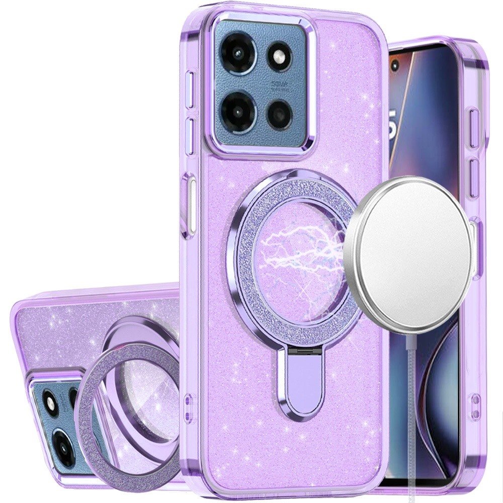 for moto g 5g 2025/2026 g play 2026 transparent glitter rotaional magnetic ring stand hq hybrid light purple