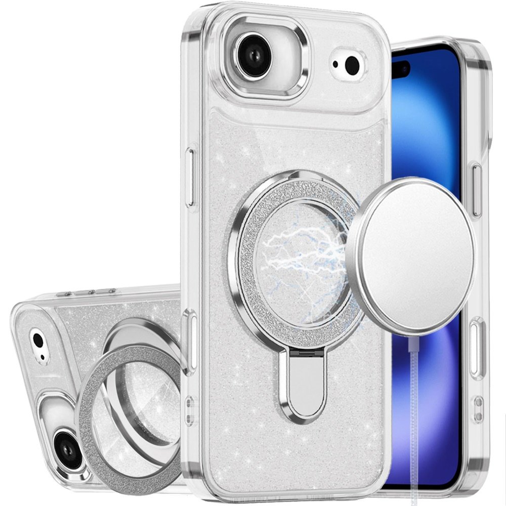 for iphone 17 air transparent glitter rotaional magnetic ring stand hq hybrid clear