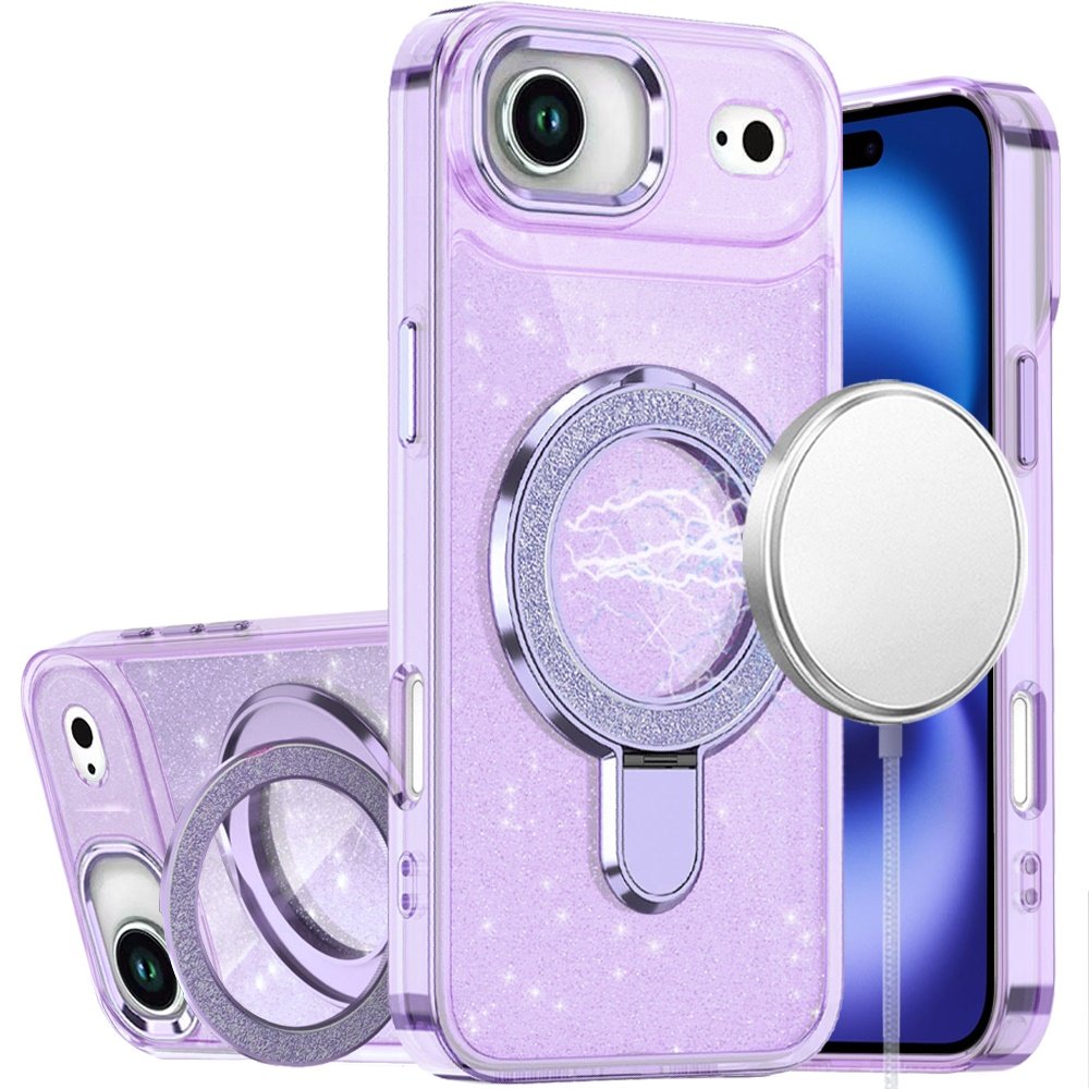 for iphone 17 air transparent glitter rotaional magnetic ring stand hq hybrid light purple
