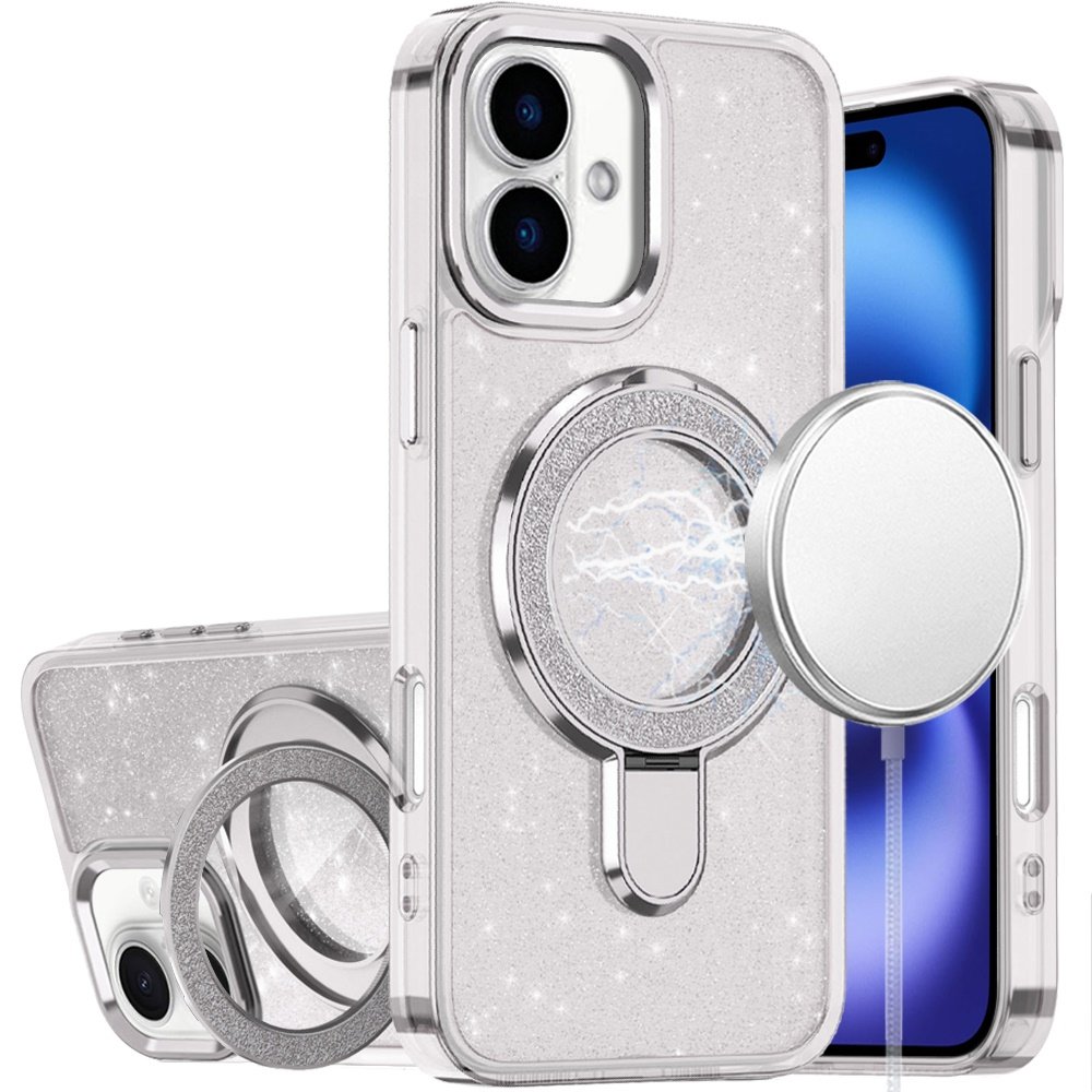 for iphone 17 transparent glitter rotaional magnetic ring stand hq hybrid clear