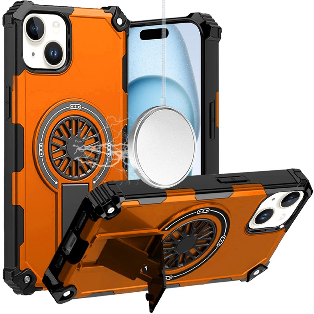 for iphone 15 plus/iphone 14 plus cd texture design magnetic car mount friendly hq hybrid cosmic orange