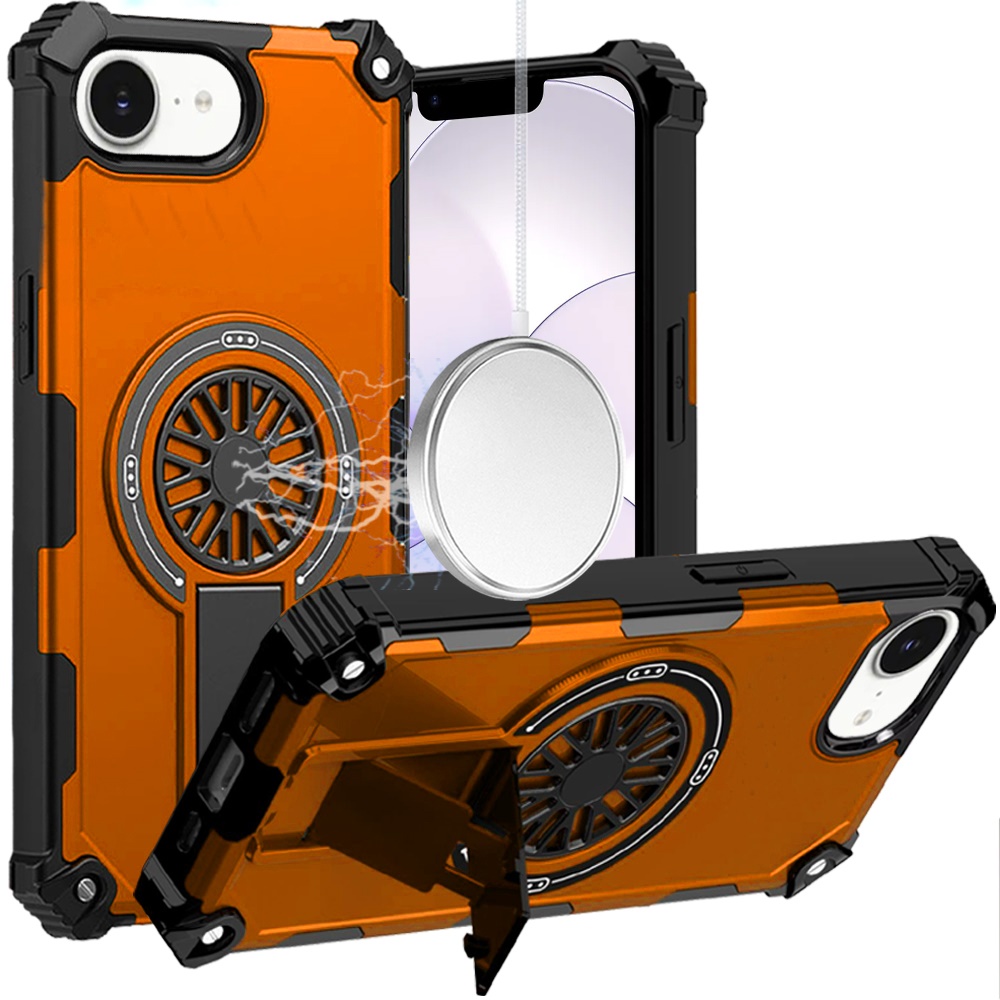 for iphone 16e (e edition) / se4 (2025) cd texture design magnetic car mount friendly hq hybrid cosmic orange