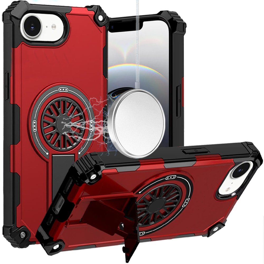 for iphone 17e / 16e / se4 cd texture design magnetic car mount friendly hq hybrid red
