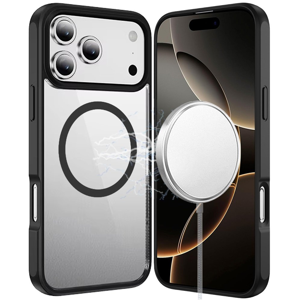 for iphone 17 pro max magnetic ring hq transparent thick 2.0mm hybrid case black