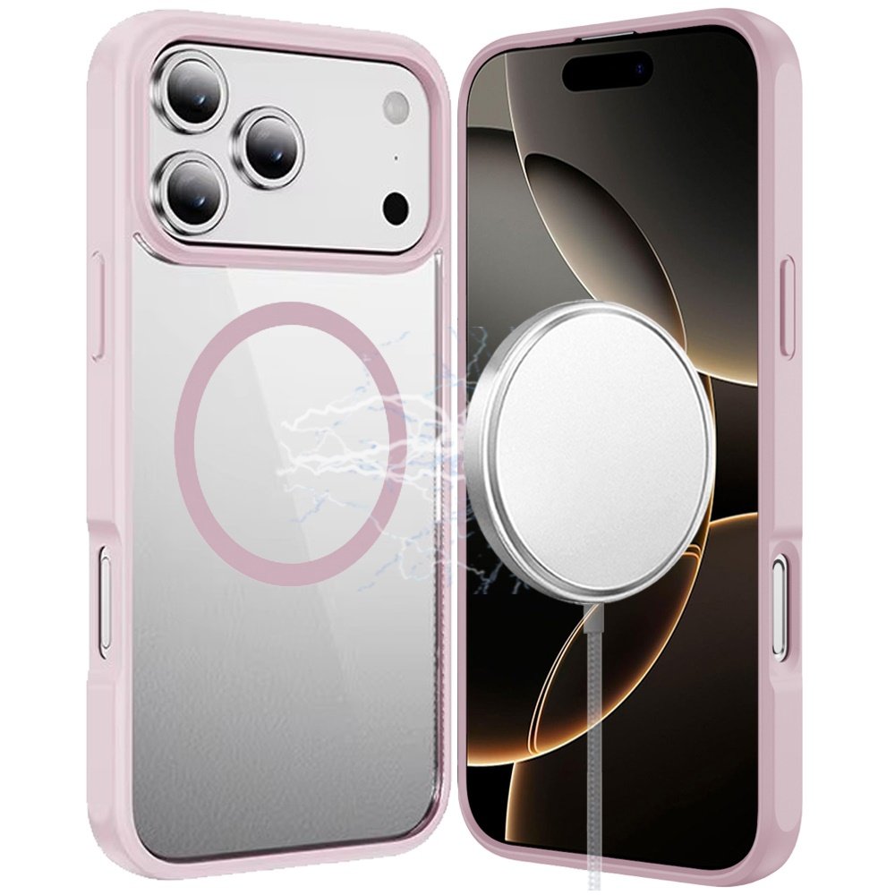 for iphone 17 pro magnetic ring hq transparent thick 2.0mm hybrid case pink
