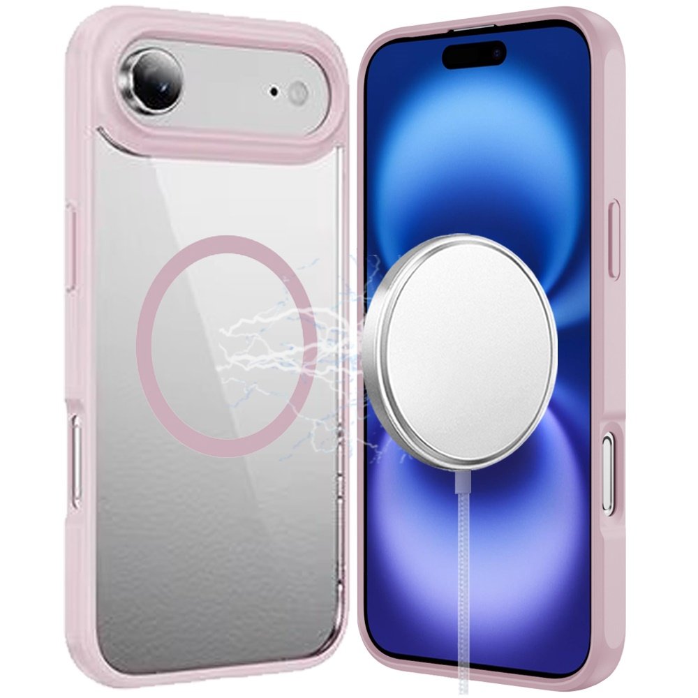 for iphone 17 air magnetic ring hq transparent thick 2.0mm hybrid case pink