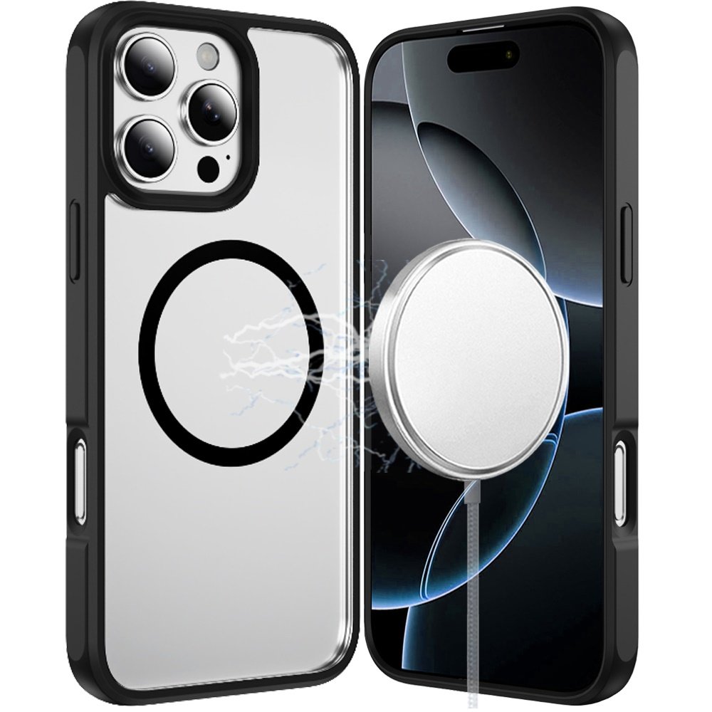 for iphone 16 pro max 6.9 magnetic ring hq transparent thick 2.0mm hybrid case black