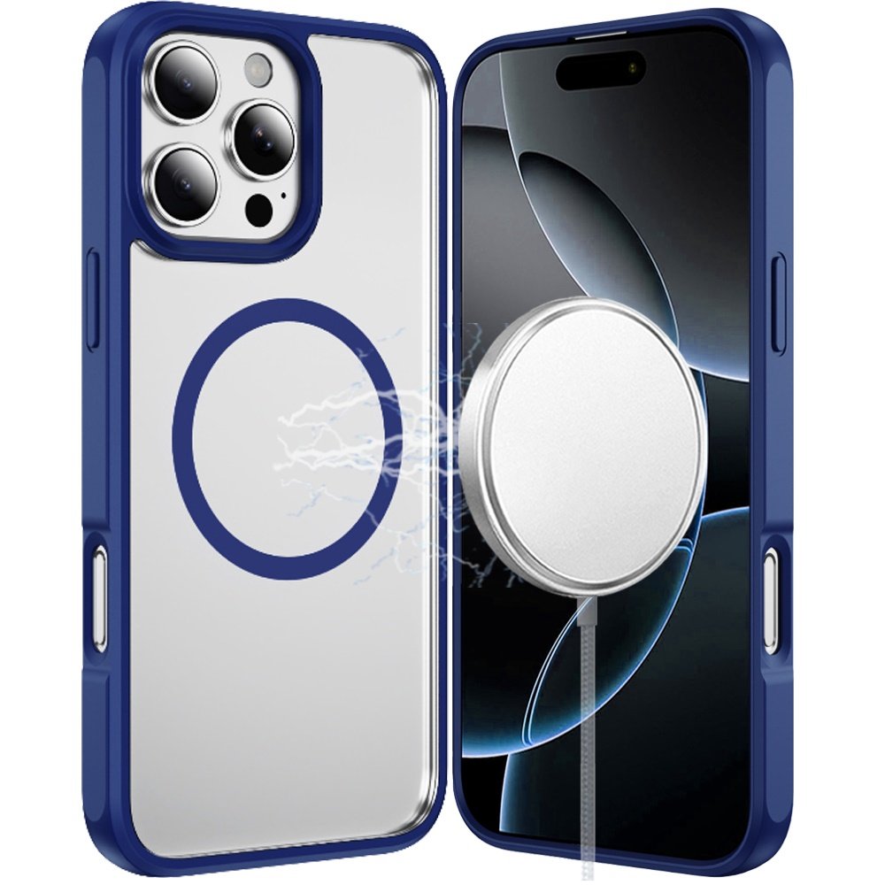 for iphone 16 pro max 6.9 magnetic ring hq transparent thick 2.0mm hybrid case navy blue