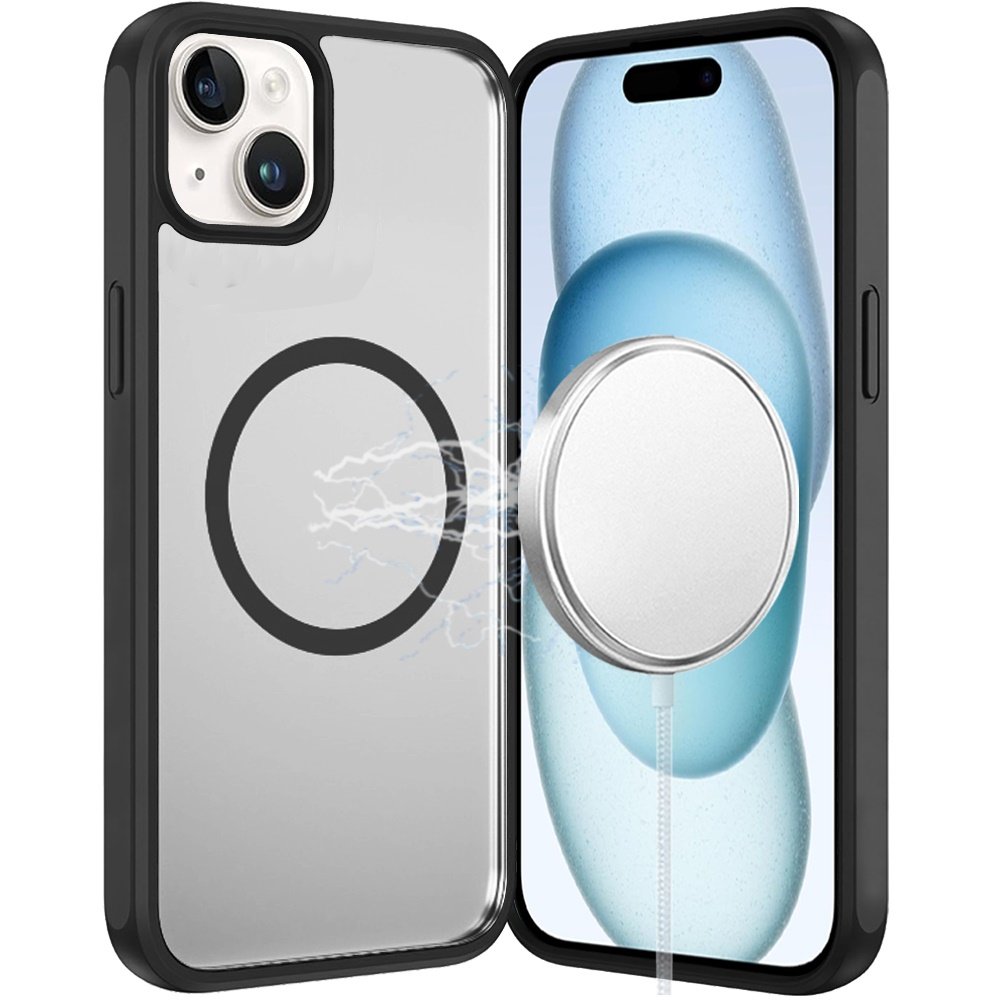 for iphone 15 magnetic ring hq transparent thick 2.0mm hybrid case black