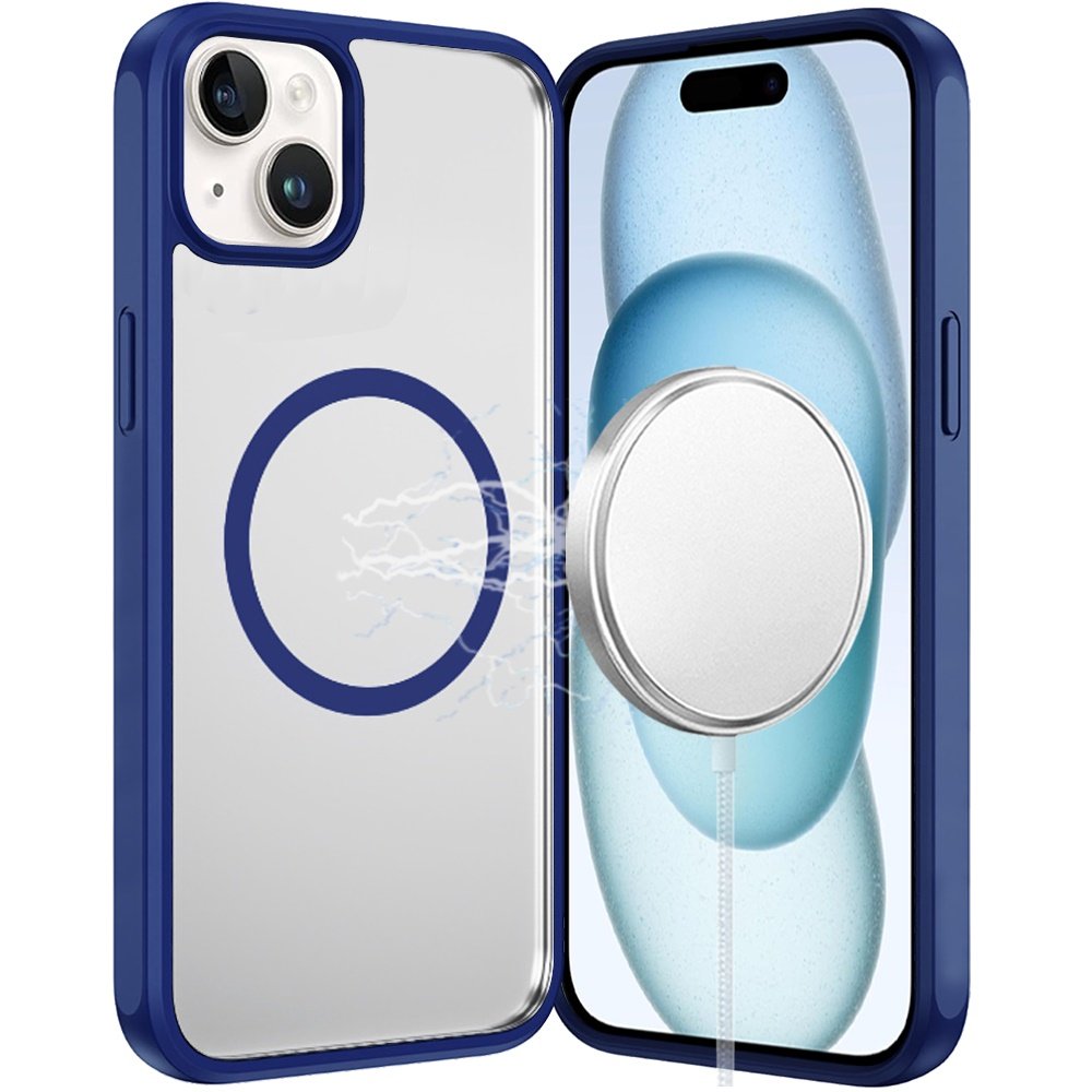 for iphone 15 magnetic ring hq transparent thick 2.0mm hybrid case navy blue