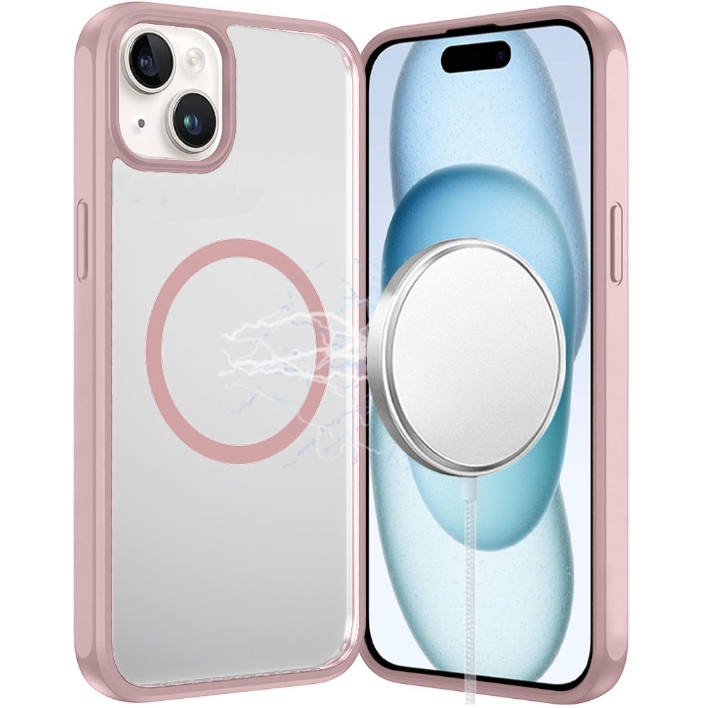 for iphone 15 magnetic ring hq transparent thick 2.0mm hybrid case pink
