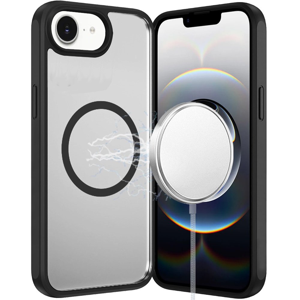 for iphone 17e / 16e / se4 magnetic ring hq transparent thick 2.0mm hybrid case black