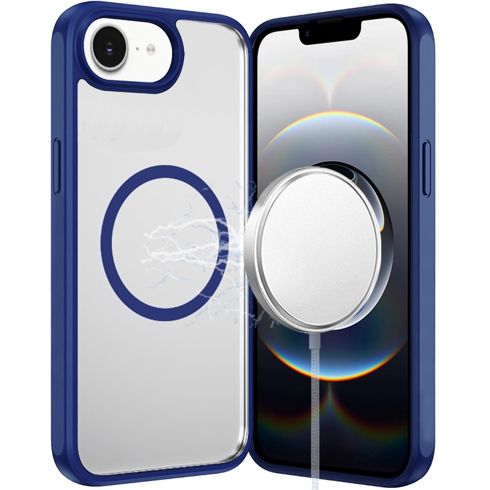 for iphone 17e / 16e / se4 magnetic ring hq transparent thick 2.0mm hybrid case navy blue