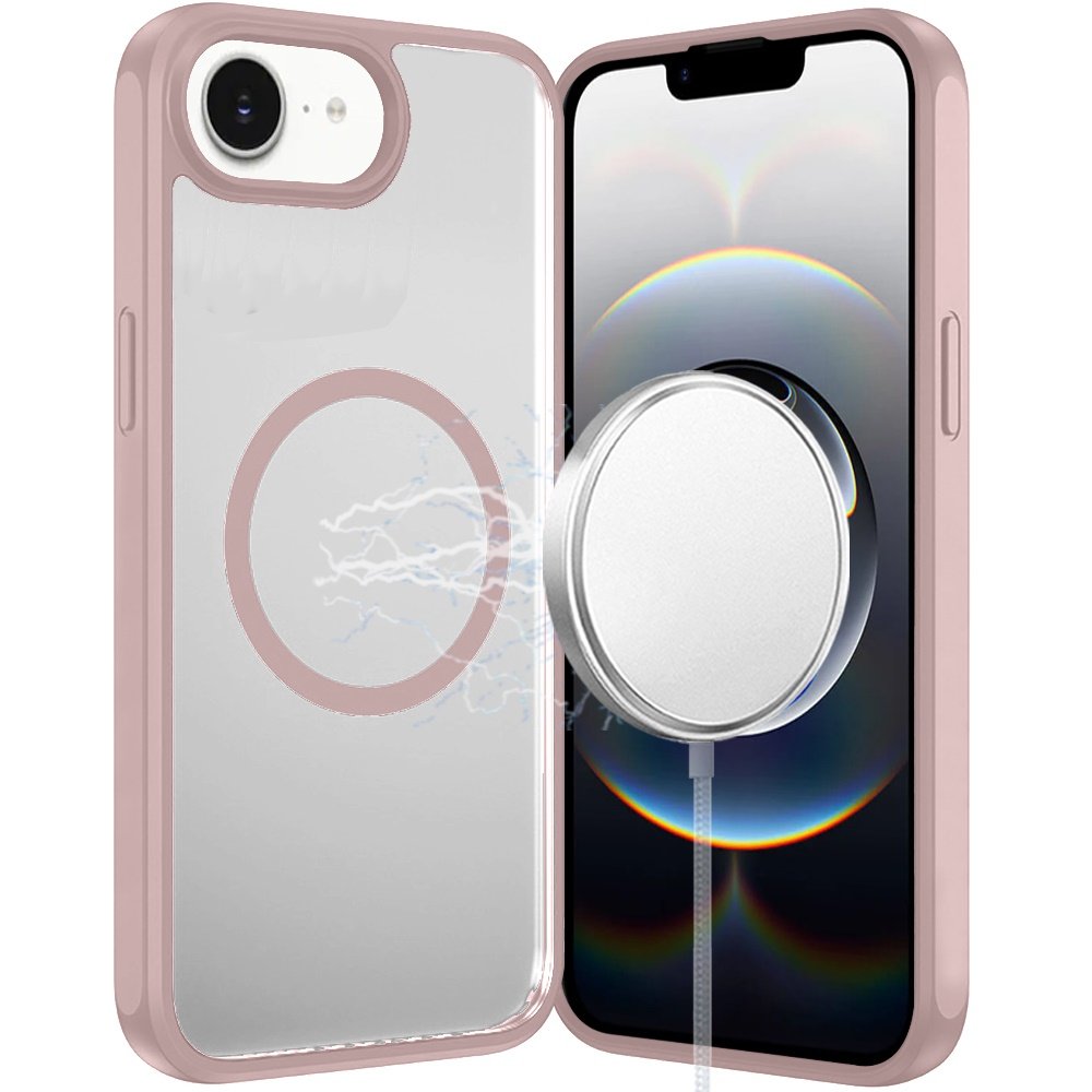 for iphone 17e / 16e / se4 magnetic ring hq transparent thick 2.0mm hybrid case pink