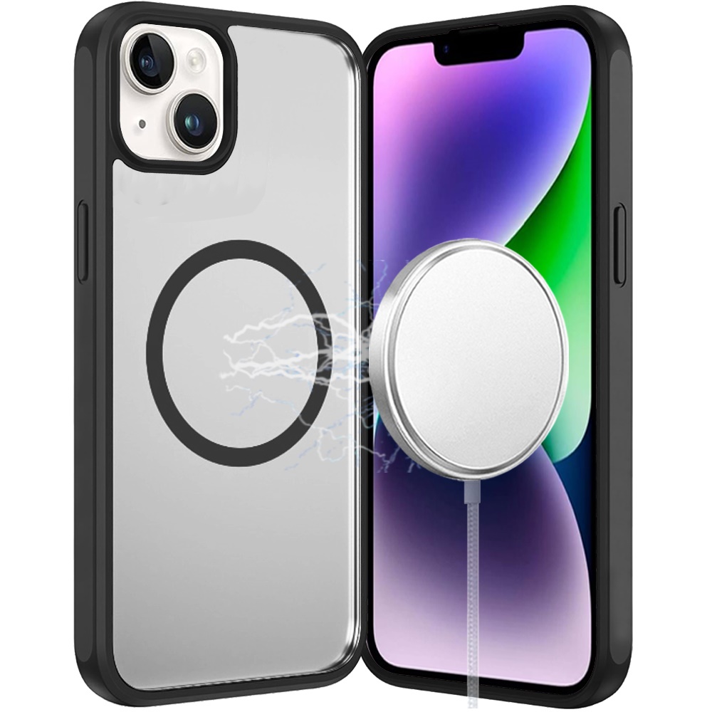 for iphone 13/14 magnetic ring hq transparent thick 2.0mm hybrid case black