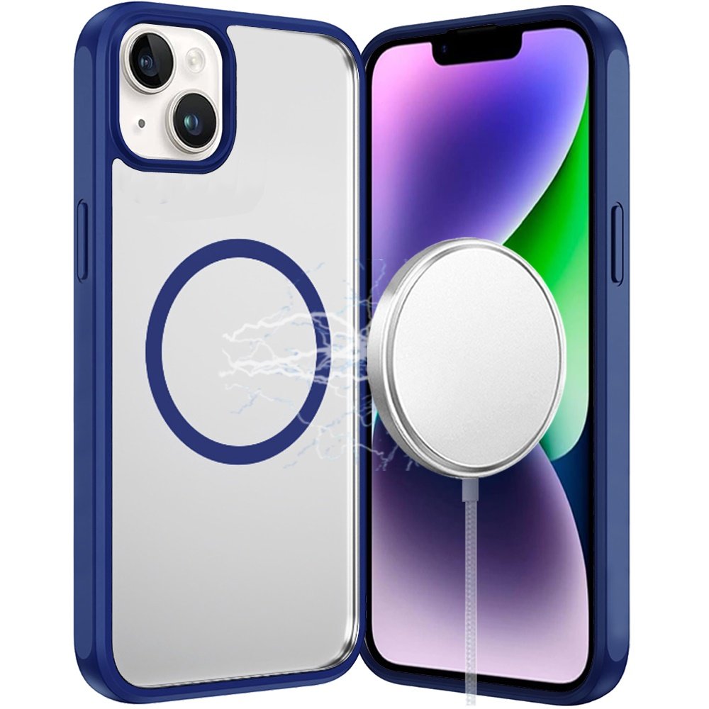 for iphone 13/14 magnetic ring hq transparent thick 2.0mm hybrid case navy blue