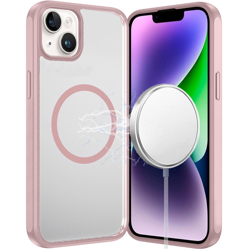 for iphone 13/14 magnetic ring hq transparent thick 2.0mm hybrid case pink