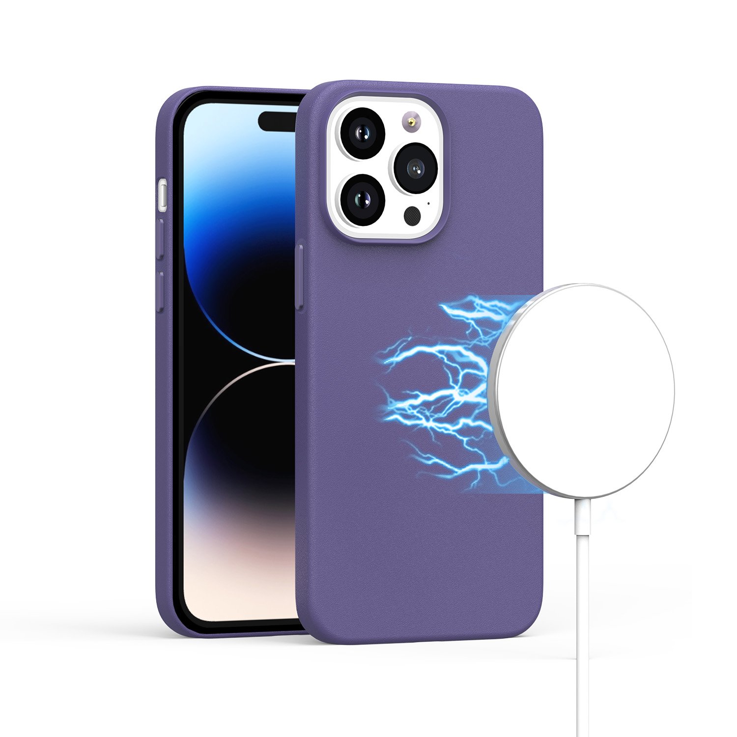 for ip15 pro max pu leather with inner [magnetic circle] colored metal buttons wisteria