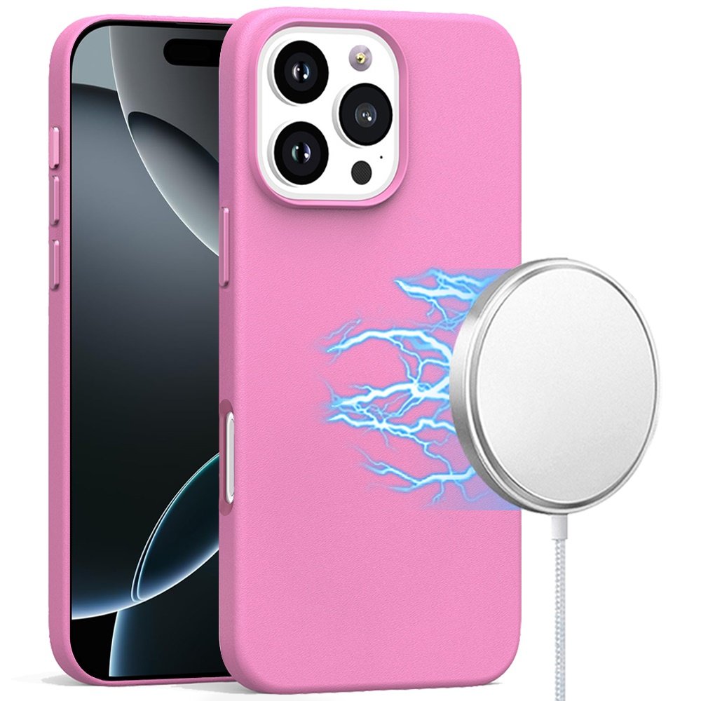 for iphone 16 pro max 6.9 inch pu leather with inner [magnetic circle] colored metal buttons rose pink