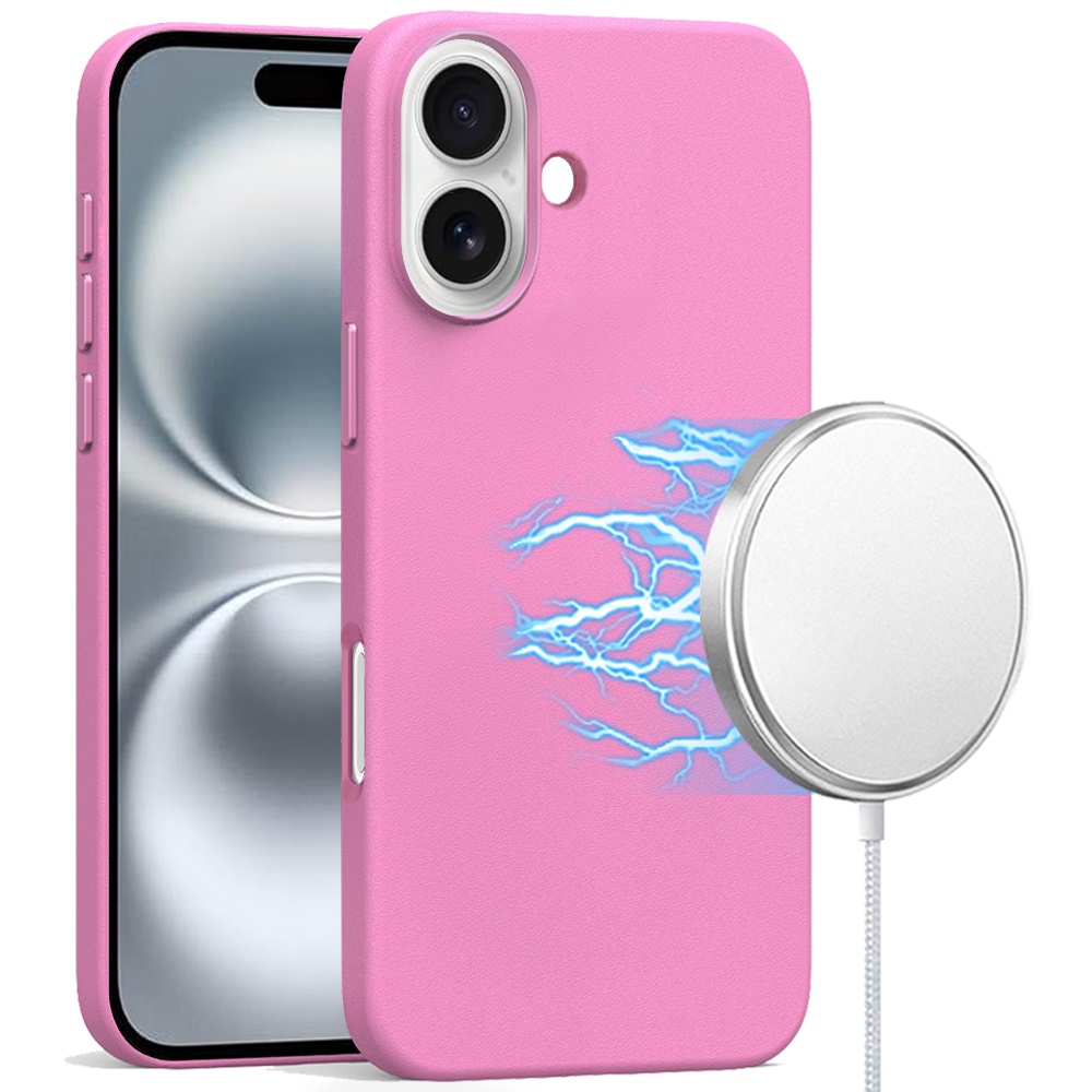 for iphone 16 6.1 inch pu leather with inner [magnetic circle] colored metal buttons rose pink