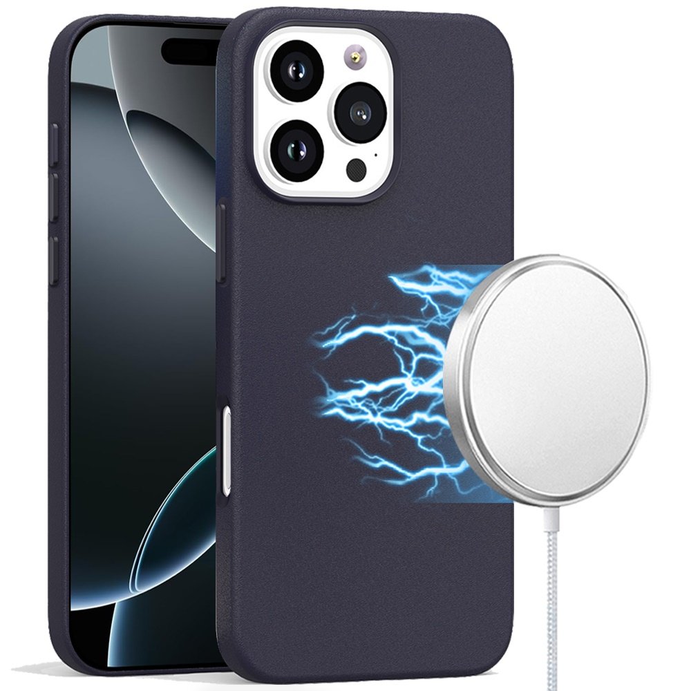 for iphone 16 pro 6.3 inch pu leather with inner [magnetic circle] colored metal buttons ink