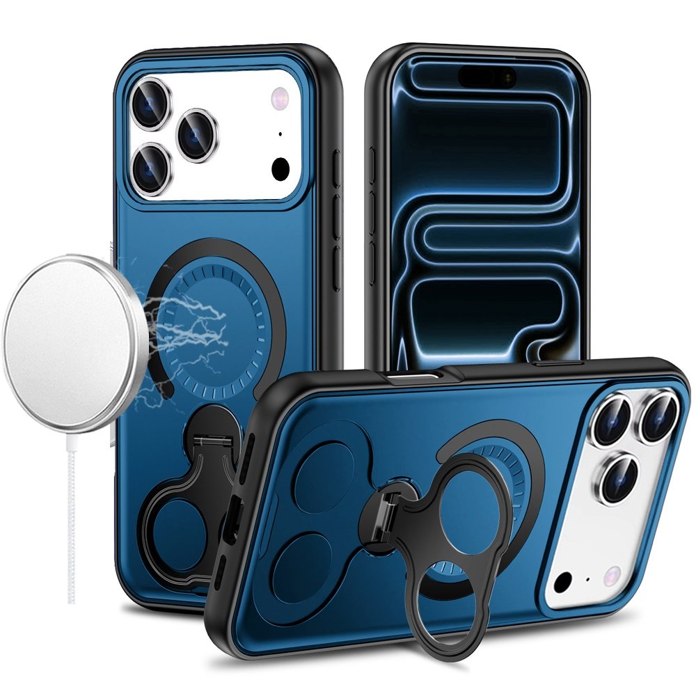 for iphone 17 pro max car mount with 2 ring stand hybrid case blue
