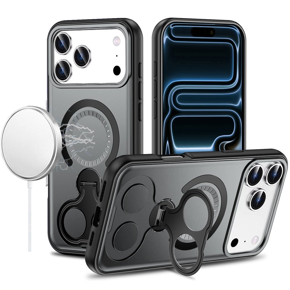 for iphone 17 pro max car mount with 2 ring stand hybrid case gray