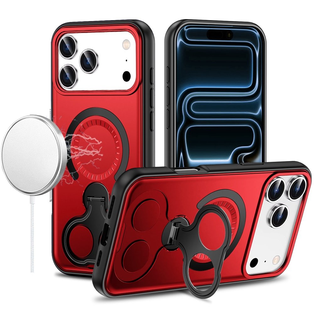 for iphone 17 pro max car mount with 2 ring stand hybrid case red