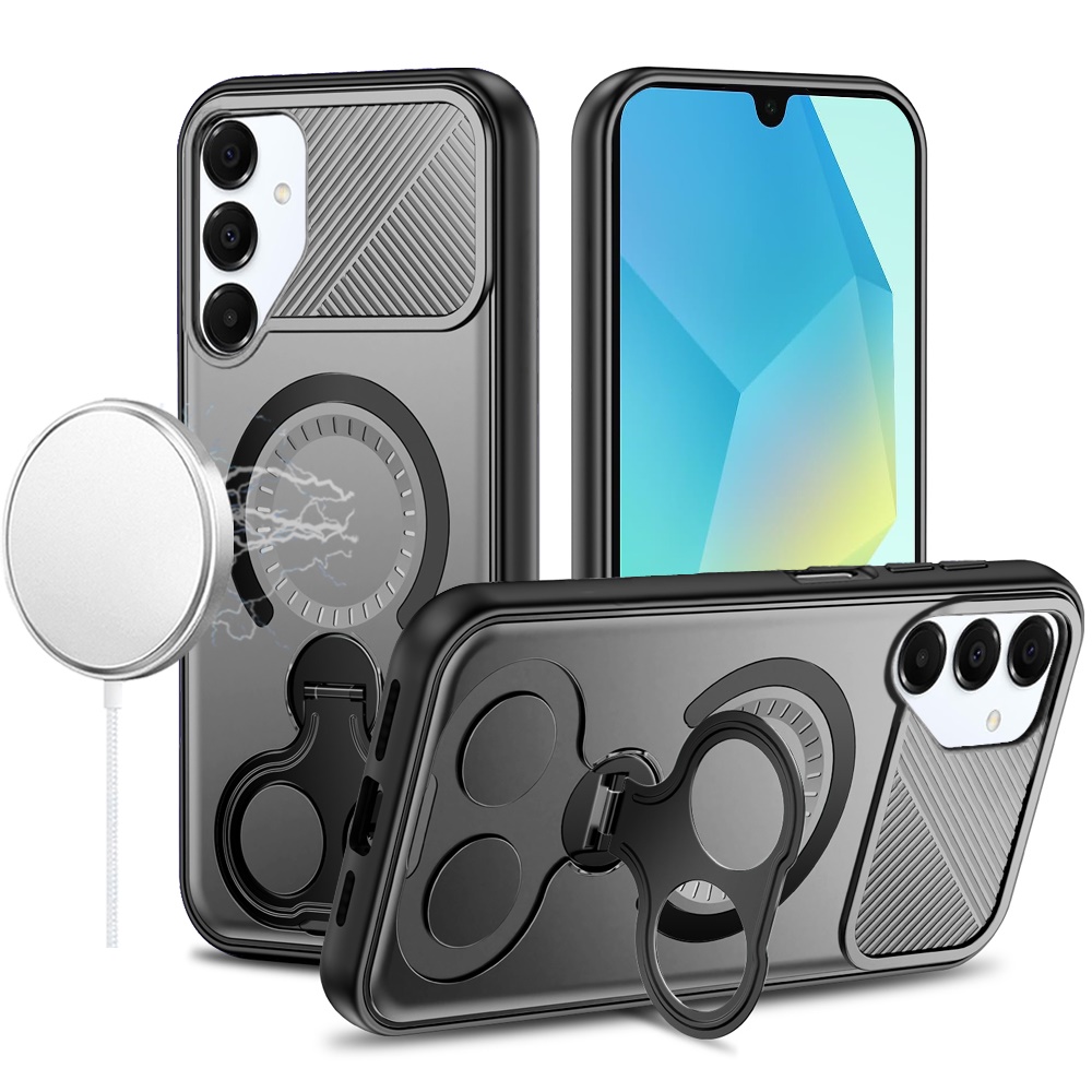 for samsung a16 5g car mount with 2 ring stand hybrid case gray