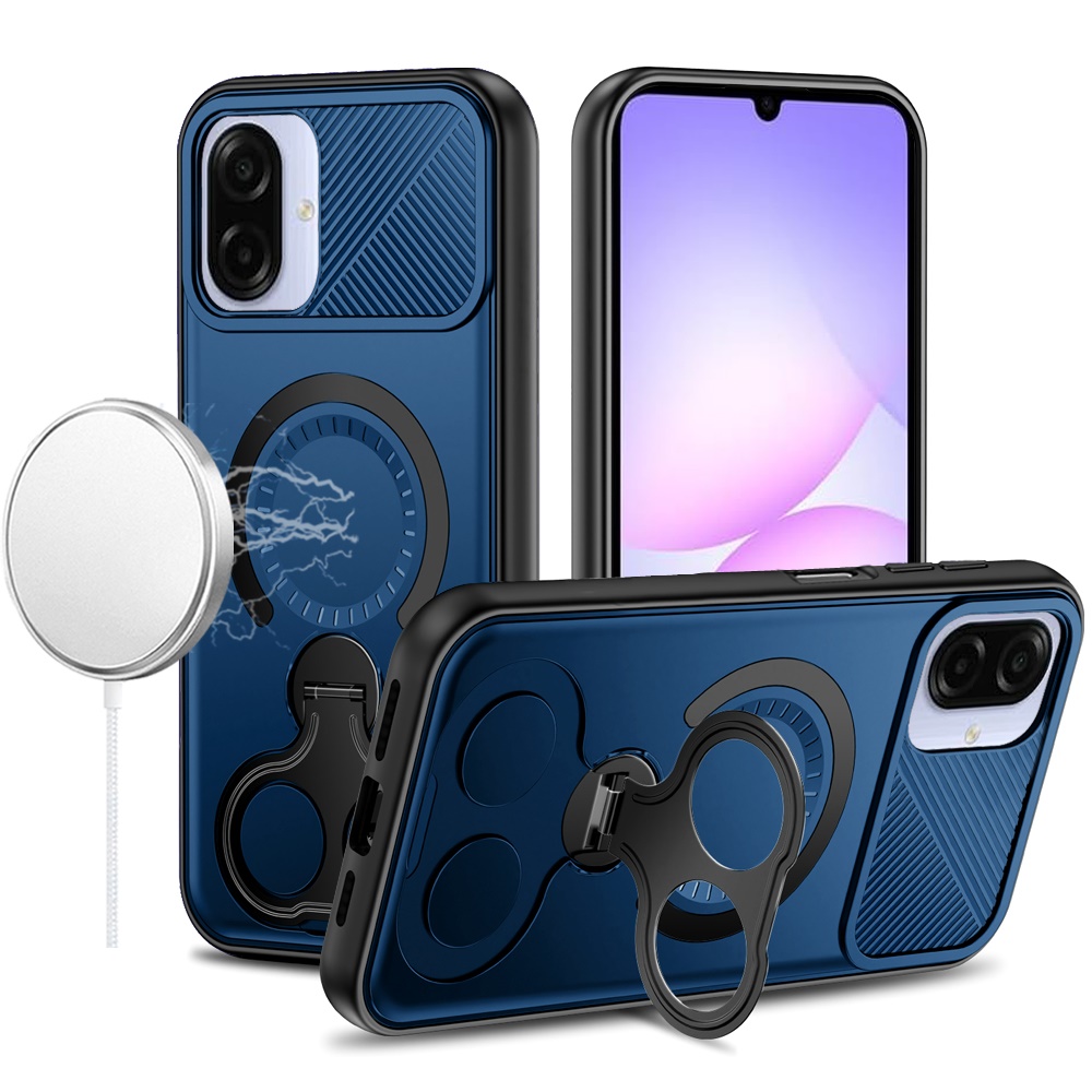 for for samsung galaxy a07 transparent hq hybrid with metallic camera stand magnetic ring case dark blue