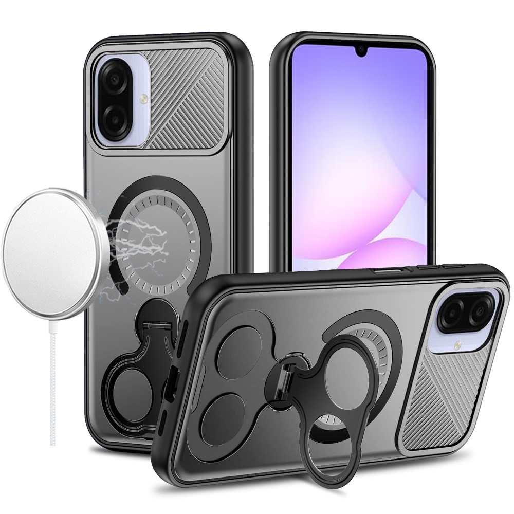 for samsung galaxy a07 car mount with 2 ring stand hybrid case gray