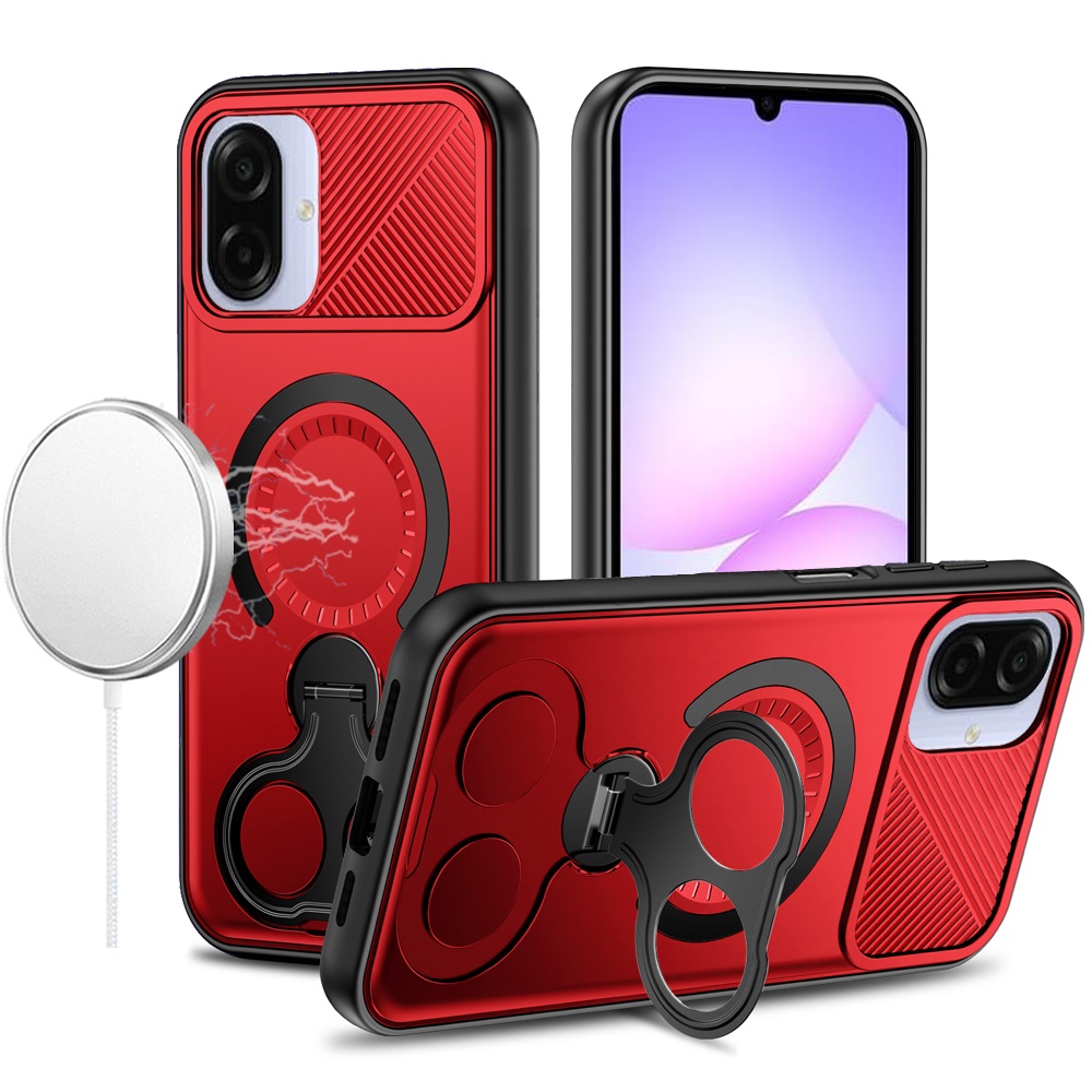 for samsung galaxy a07 car mount with 2 ring stand hybrid case red