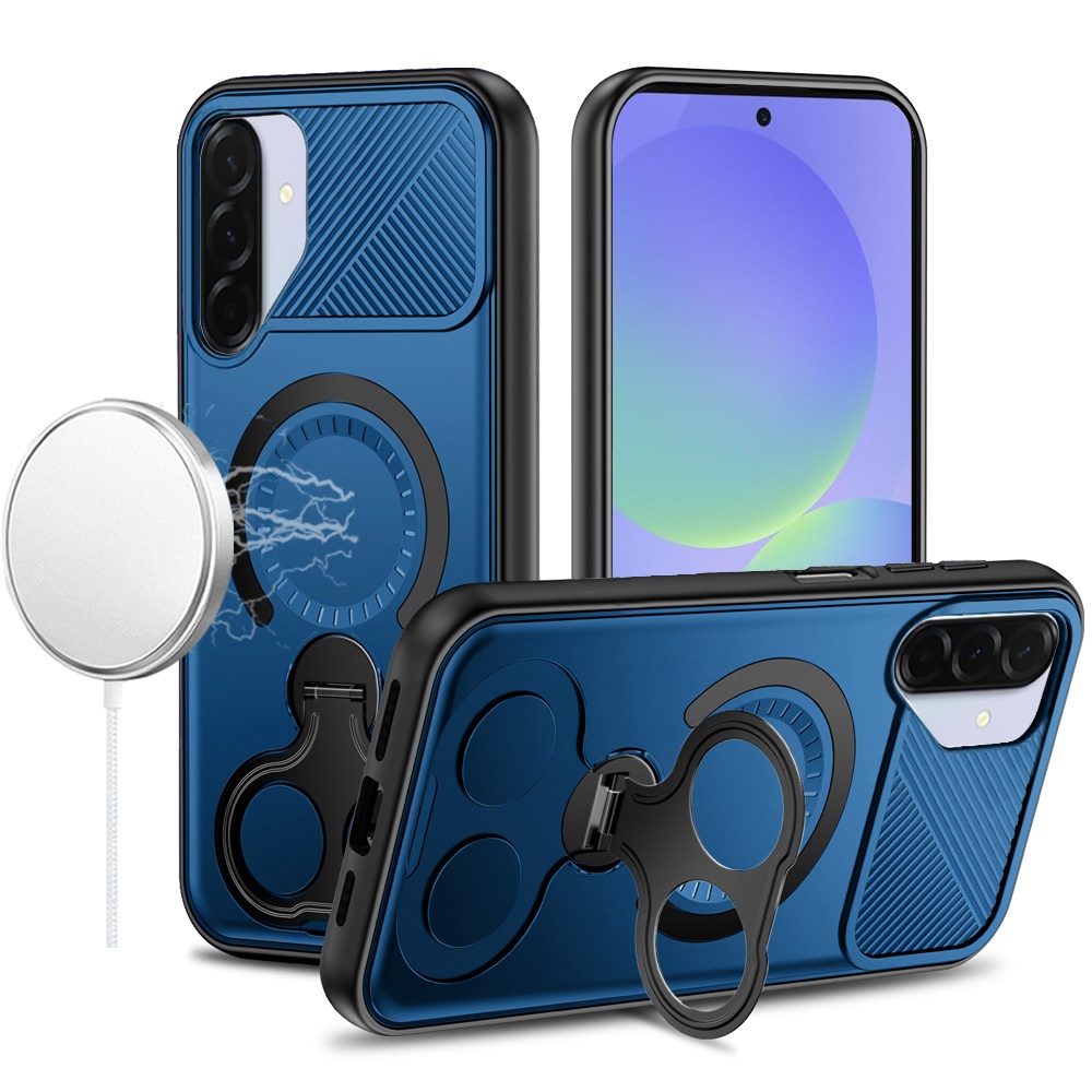 for samsung a17 5g car mount with 2 ring stand hybrid case blue