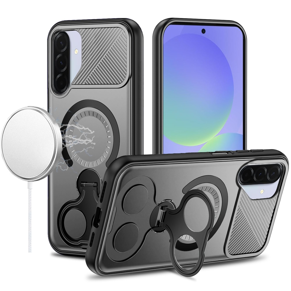 for samsung a17 5g car mount with 2 ring stand hybrid case gray