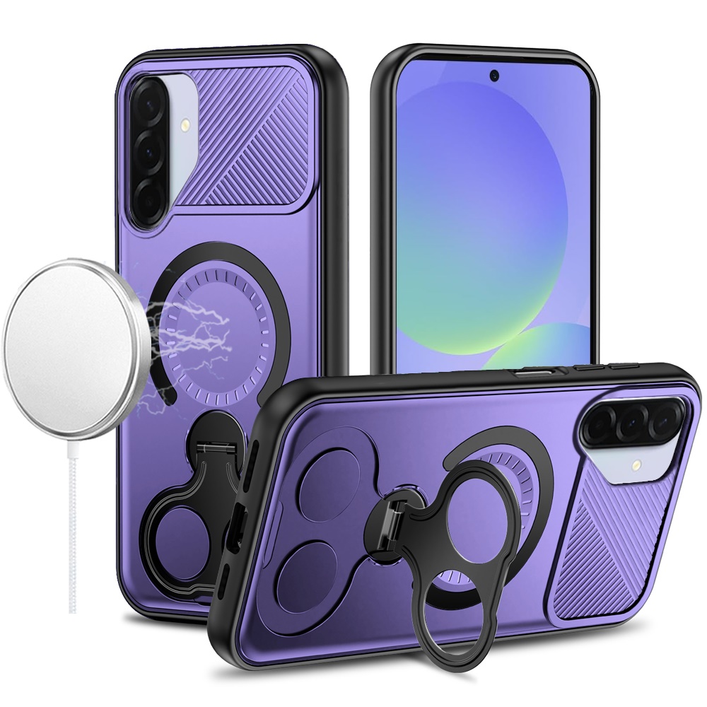 for samsung a17 5g car mount with 2 ring stand hybrid case purple