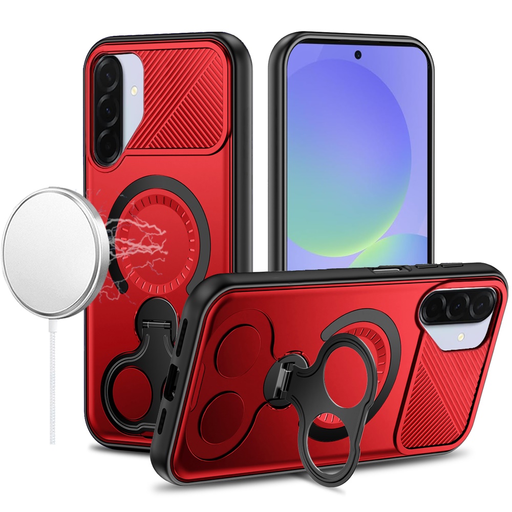 for samsung a17 5g car mount with 2 ring stand hybrid case red