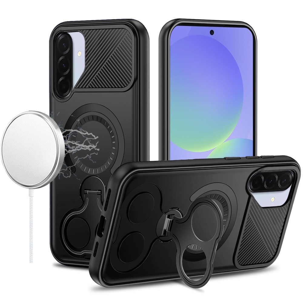 for samsung galaxy a36 / a56 car mount with 2 ring stand hybrid case black