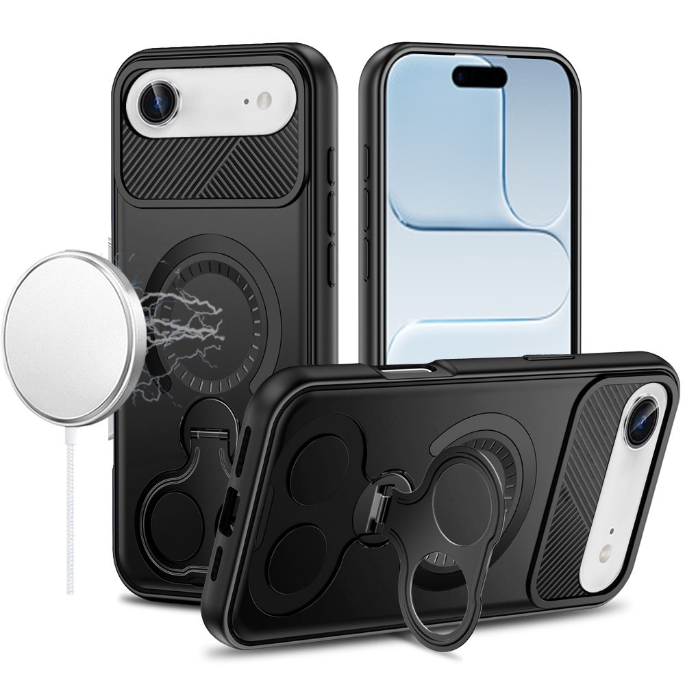 for iphone 17 air car mount with 2 ring stand hybrid case black